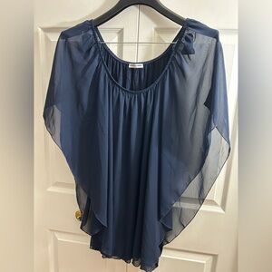 Elegant Cha Cha Vente Navy Blue Chiffon Poncho Style Over Tank Blouse
